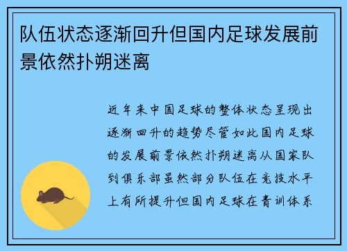 队伍状态逐渐回升但国内足球发展前景依然扑朔迷离