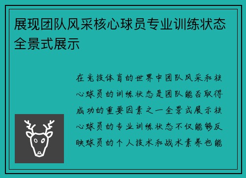 展现团队风采核心球员专业训练状态全景式展示