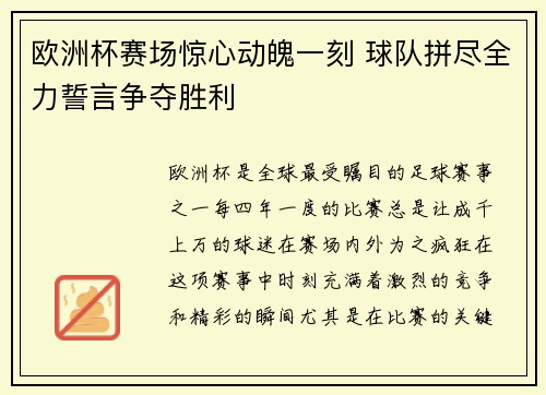欧洲杯赛场惊心动魄一刻 球队拼尽全力誓言争夺胜利