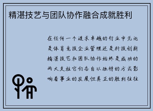精湛技艺与团队协作融合成就胜利
