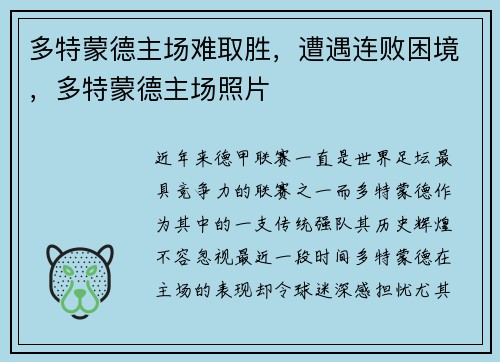 多特蒙德主场难取胜，遭遇连败困境，多特蒙德主场照片