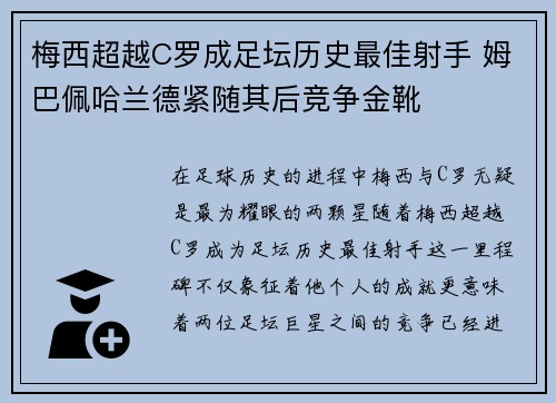 梅西超越C罗成足坛历史最佳射手 姆巴佩哈兰德紧随其后竞争金靴