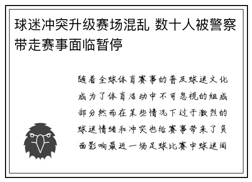 球迷冲突升级赛场混乱 数十人被警察带走赛事面临暂停