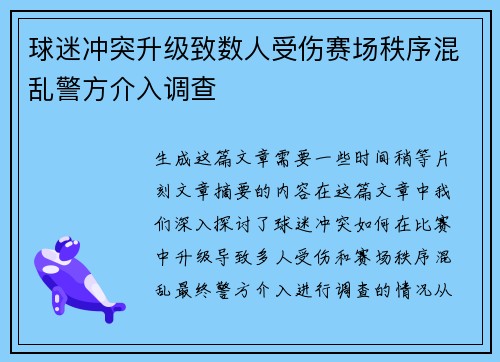 球迷冲突升级致数人受伤赛场秩序混乱警方介入调查